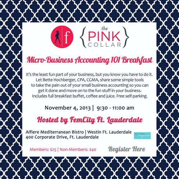 Invitation to FemCity Ft. Lauderdale Pink Collar Breakfast