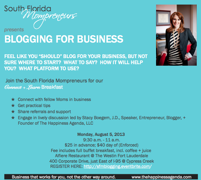 South Florida Mompreneurs Blogging for Business Invite - August 5, 2013